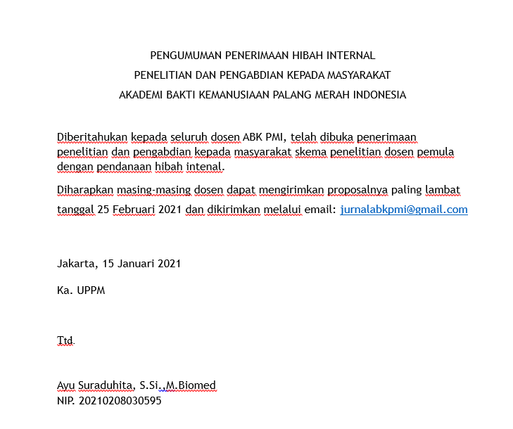 AKADEMI BAKTI KEMANUSIAAN PALANG MERAH INDONESIA Tahun 2021